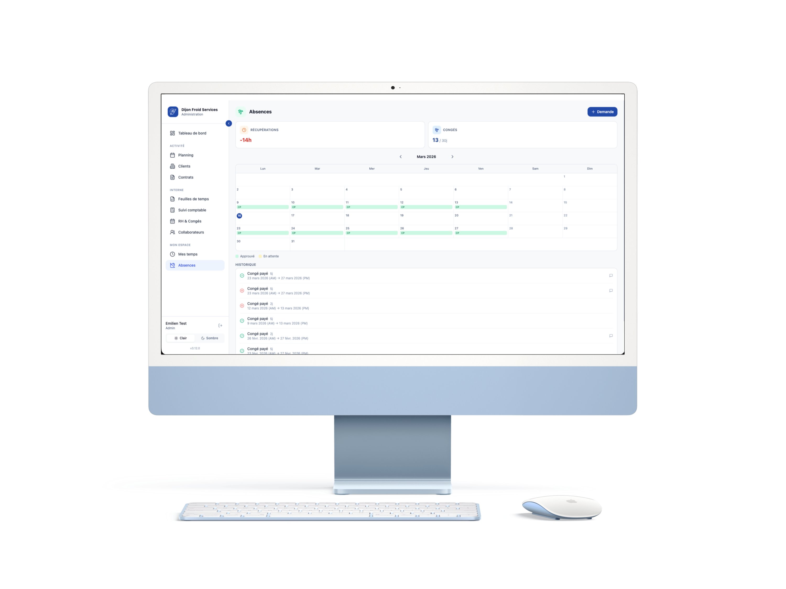 Gestion des absences DFS — calendrier et historique congés
