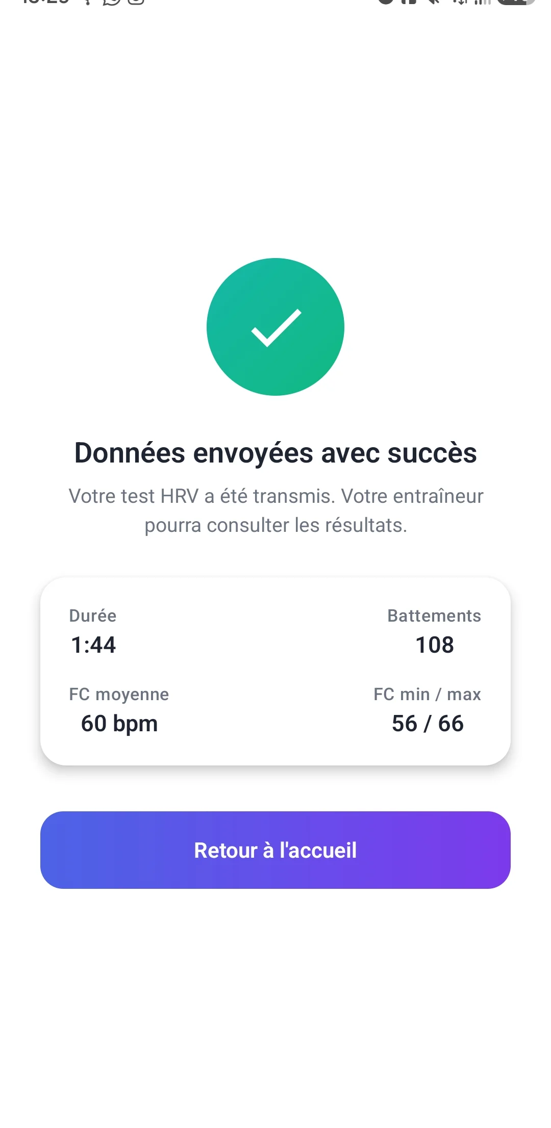 Confirmation d’envoi des données HRV