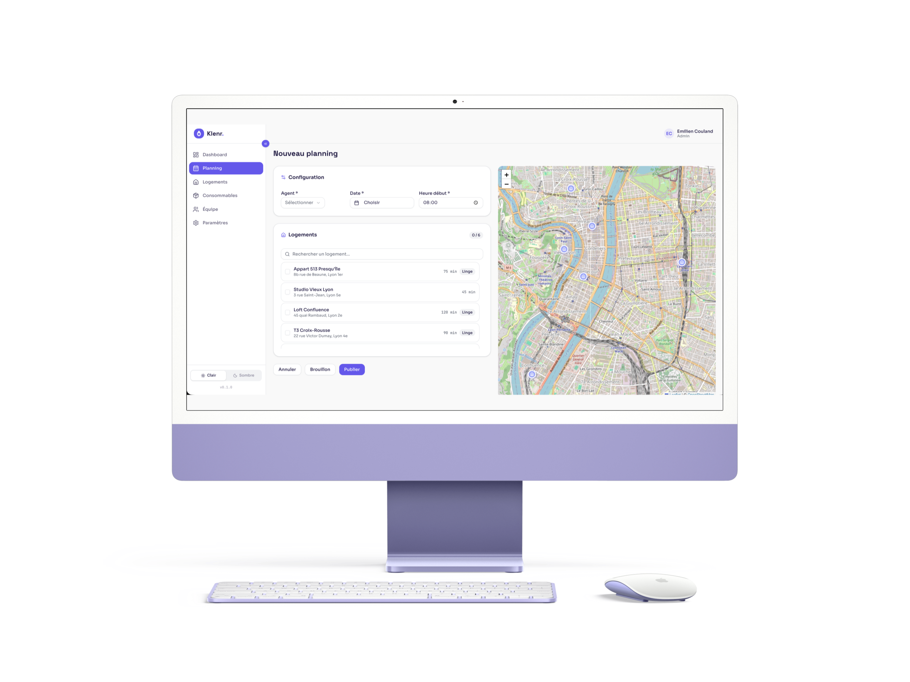 Création de planning Klenr avec carte interactive