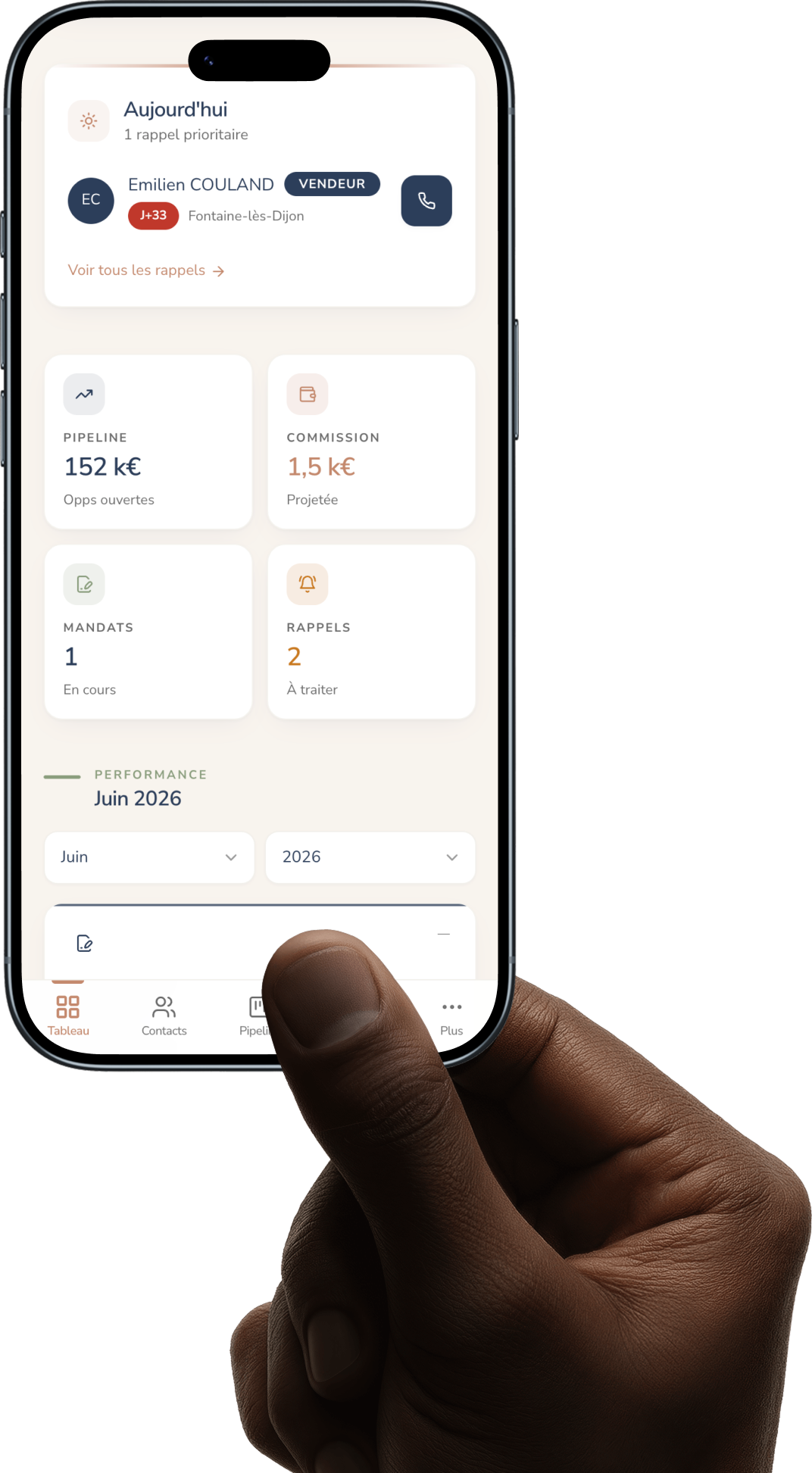 Espace Pro Magali Deschamps sur iPhone — tableau de bord mobile