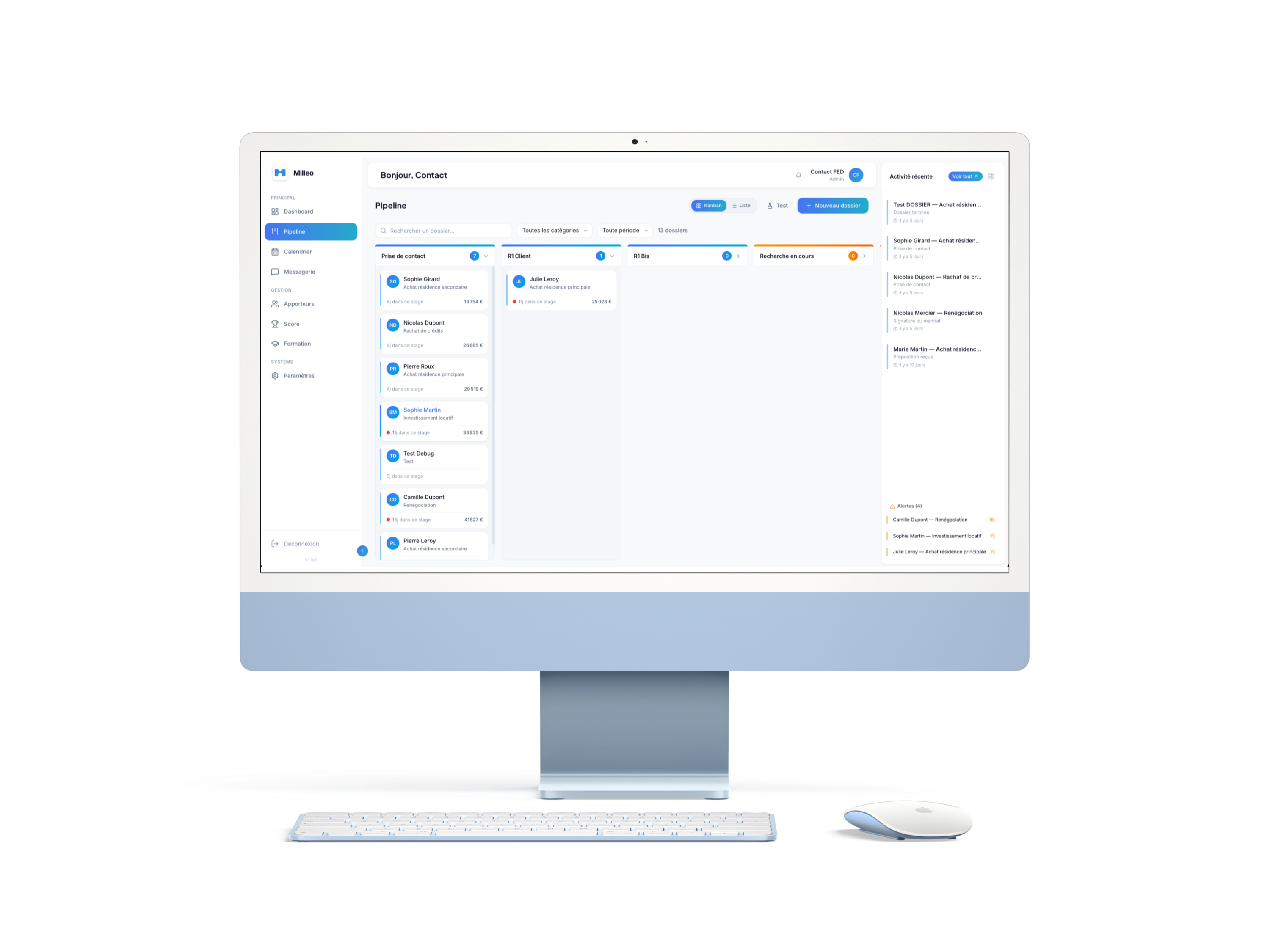 Pipeline Kanban Milleo — suivi des dossiers courtage