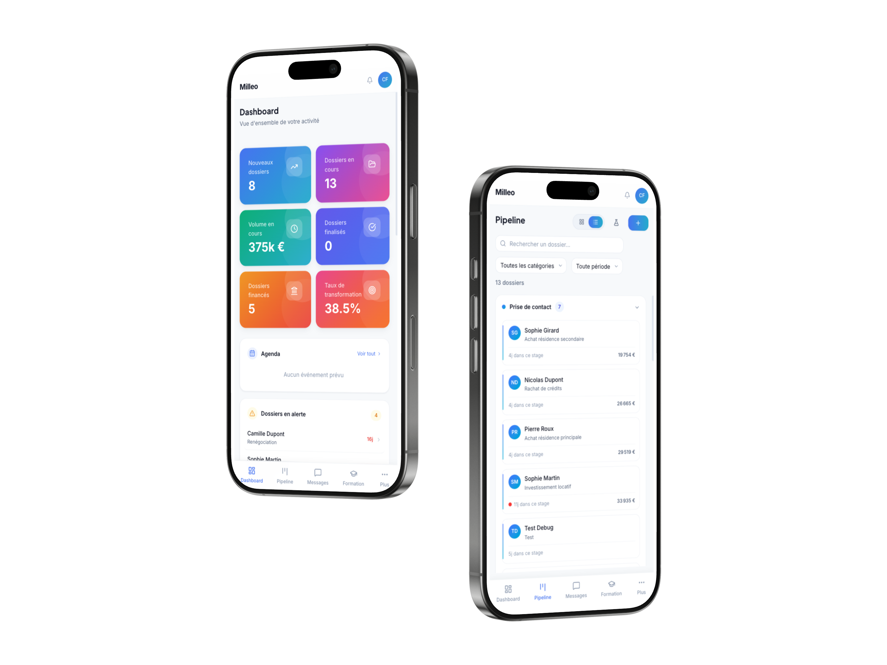 Milleo sur iPhone — dashboard et pipeline mobile