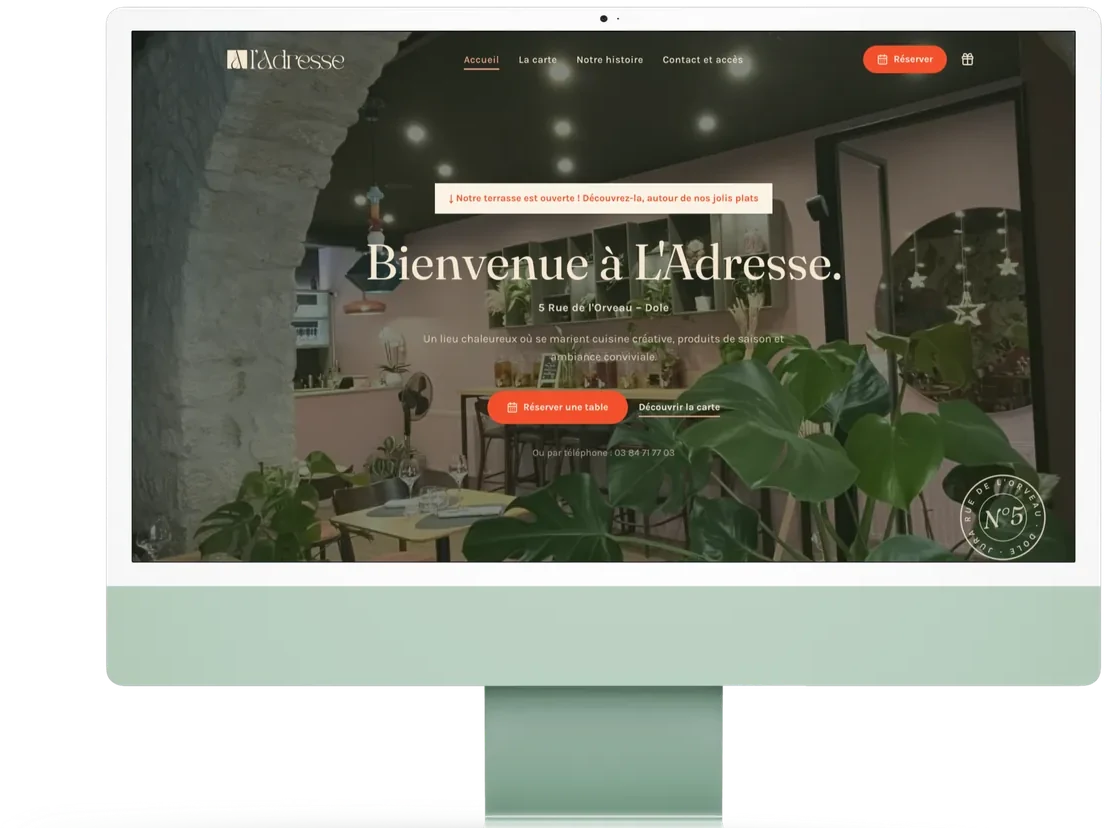 Le site du restaurant L’Adresse conçu par FED, affiché sur iMac